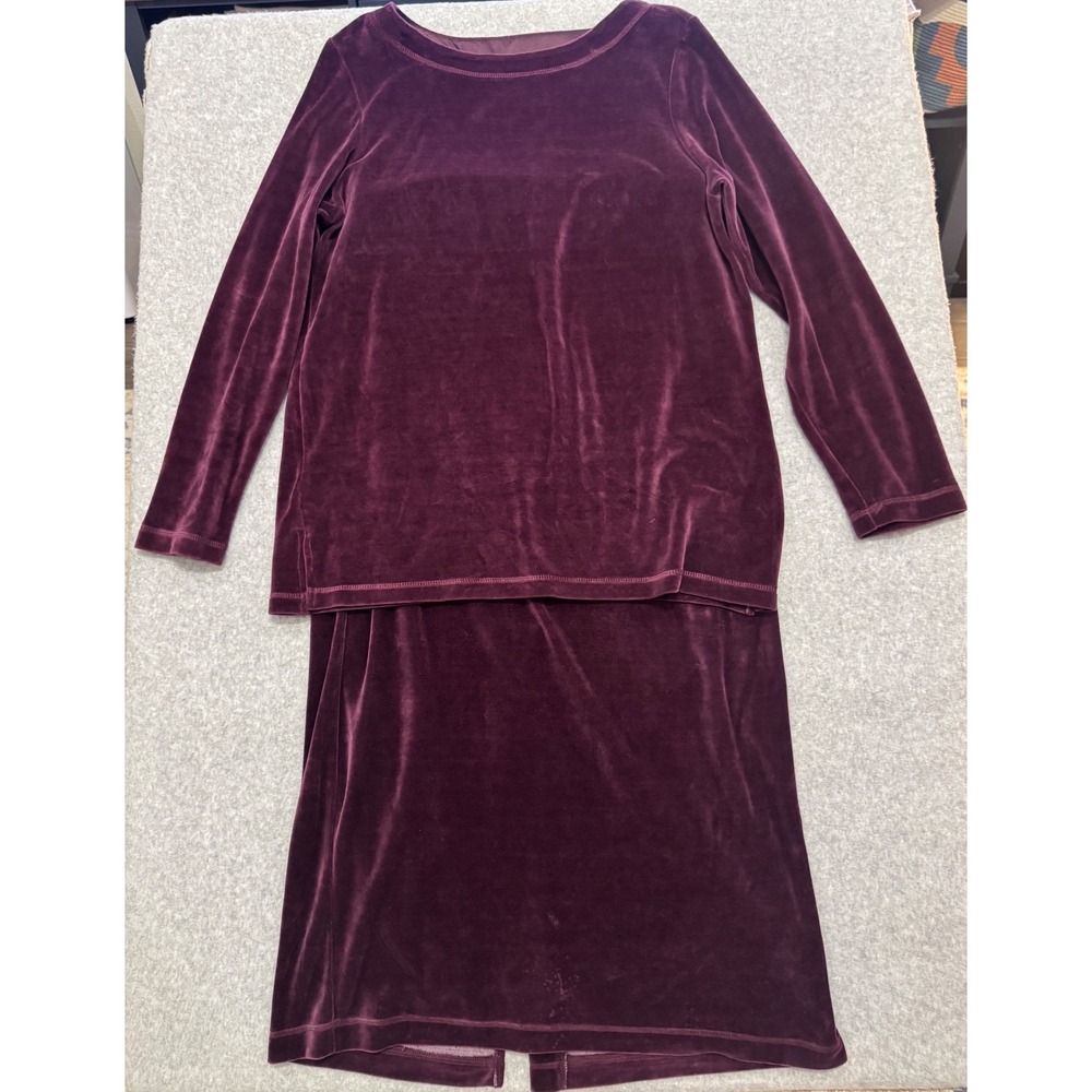 VTG White Stag Womens Velour 2 Piece Set Top Maxi Skirt Large 12 14 Maroon